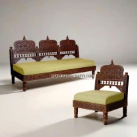 Perkota Back Rajwadi Teak Sofa - Image 1