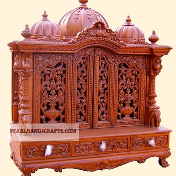 CRTM002- Wooden handicrafts mandir manufacturer in Rajasthan