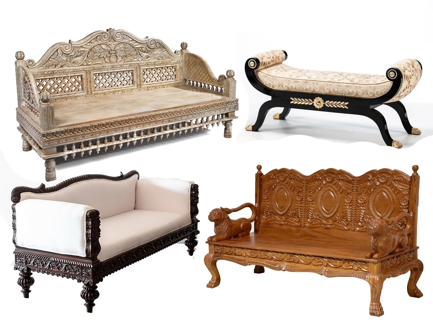 Traditional Carved Sofa And Benches - Pearl Handicrafts