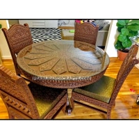 Teak Wood  Flower Shape Dining- 023 - Image 1