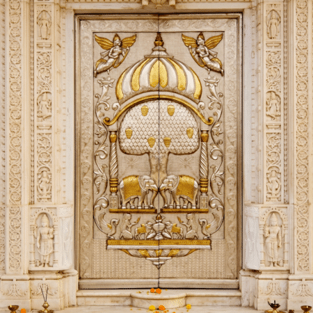 Silver Mounted Teak Wood Temple Door