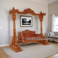 Double Peacock Carved Teak Swing - Image 1